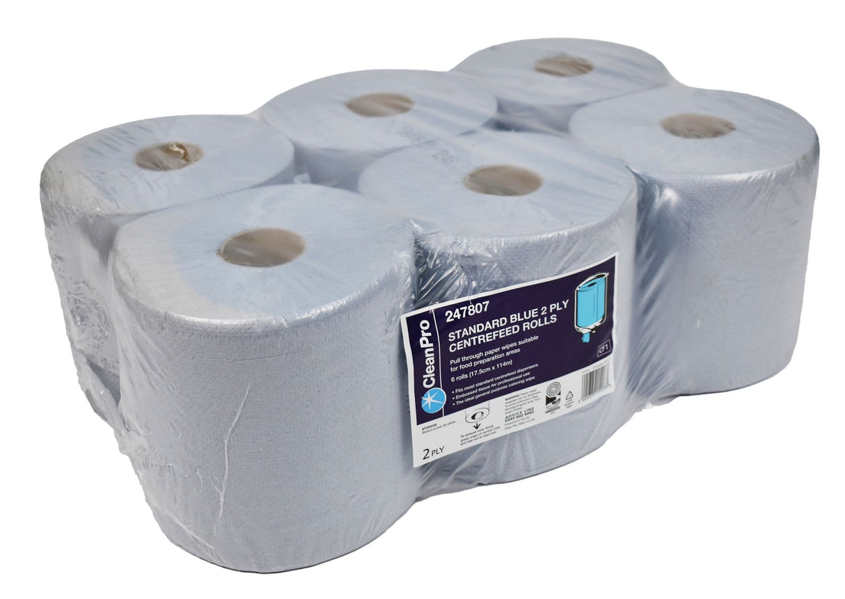Blue 2ply Centrefeed Paper Rolls - 6 Pack