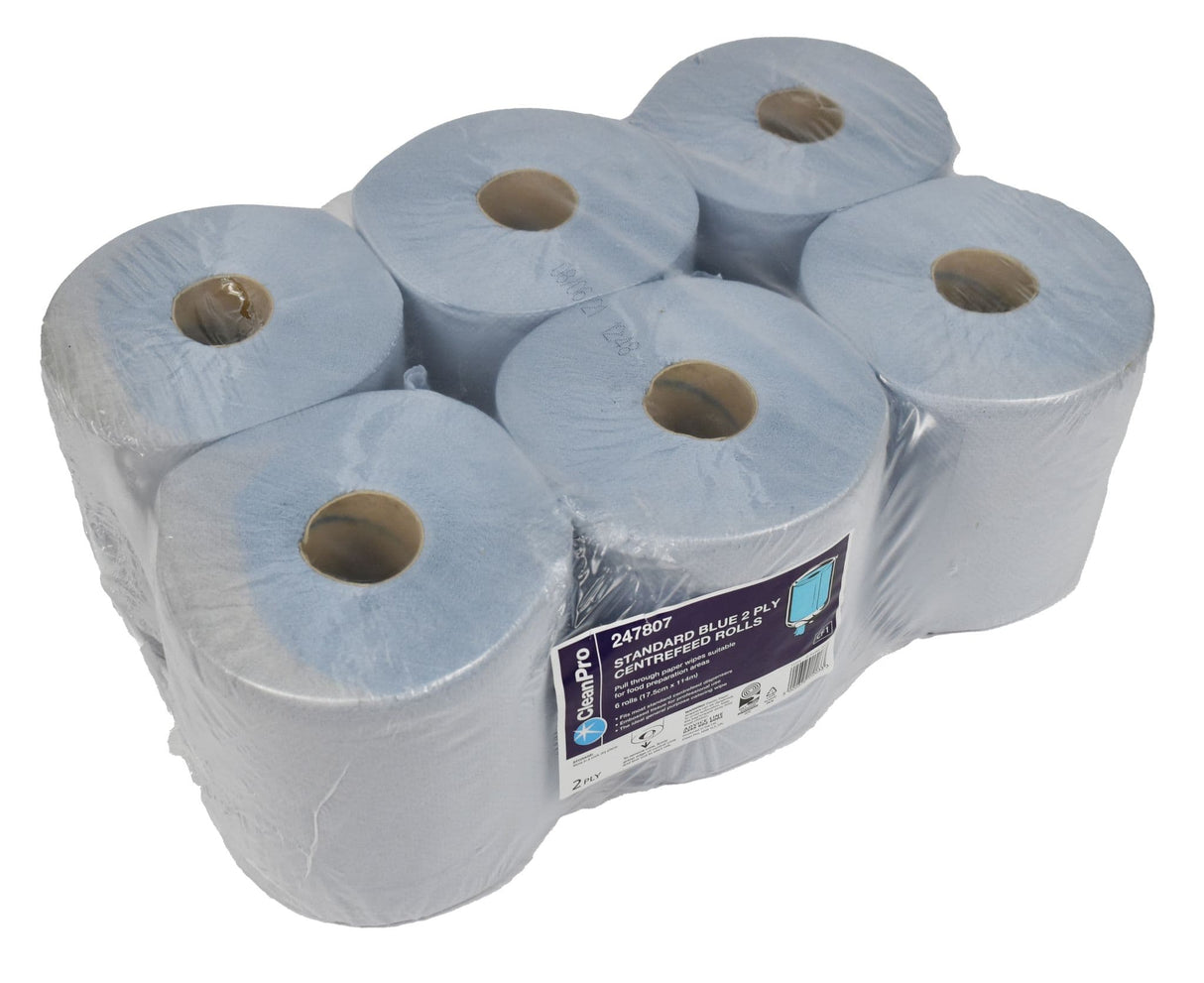 Blue 2ply Centrefeed Paper Rolls - 6 Pack