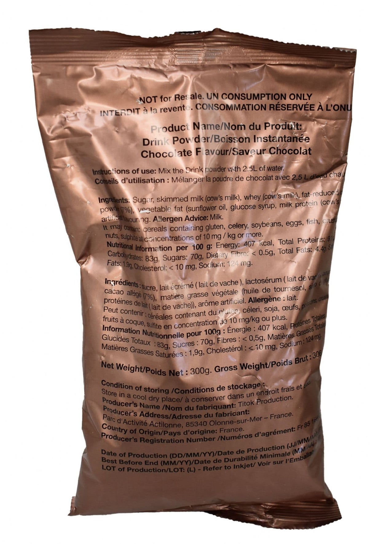 British Army Bulk Ration Pack Drink Powder 300g - Hot Chocolate