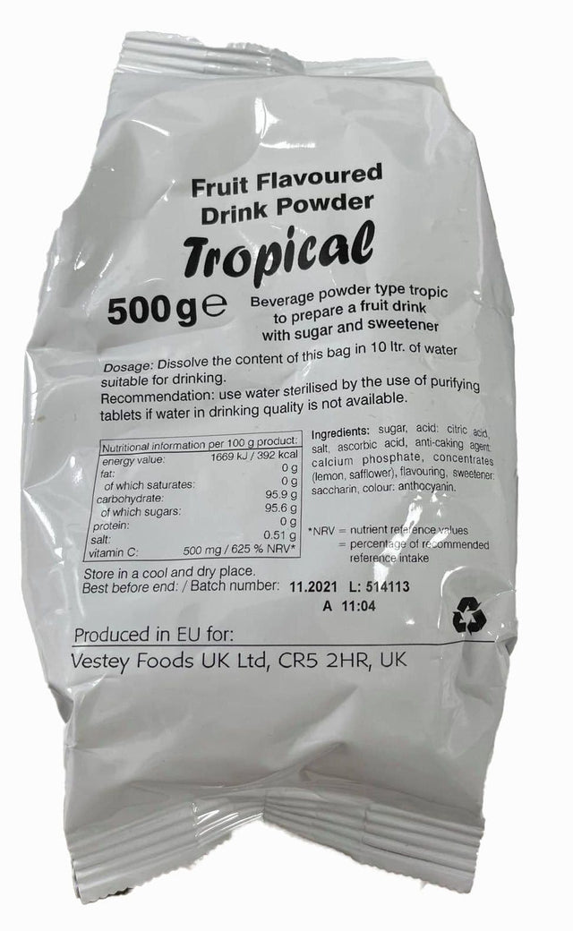 British Army Ration Pack 500g Fruit Flavoured Drink Powder - Tropical ...