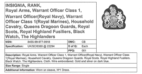 British Military Coat of Arms Insignia Patch - Gold and Silver on Black