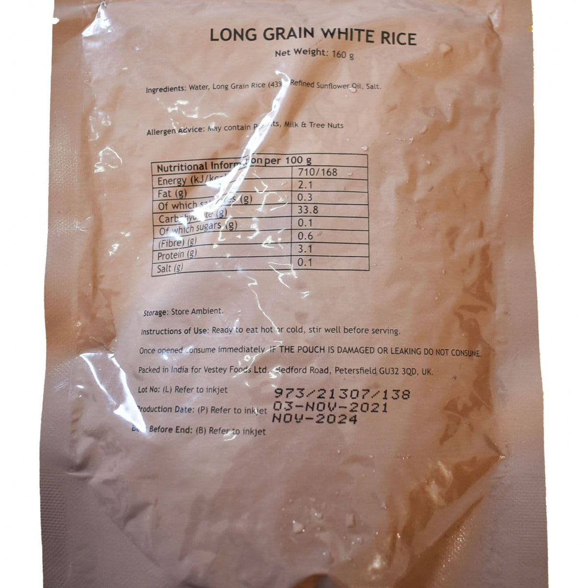 British Military Ration Main Meal Pouch - Long Grain White Rice 160g ...