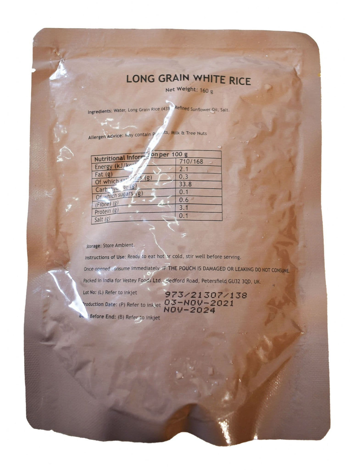 British Military Ration Main Meal Pouch - Long Grain White Rice 160g