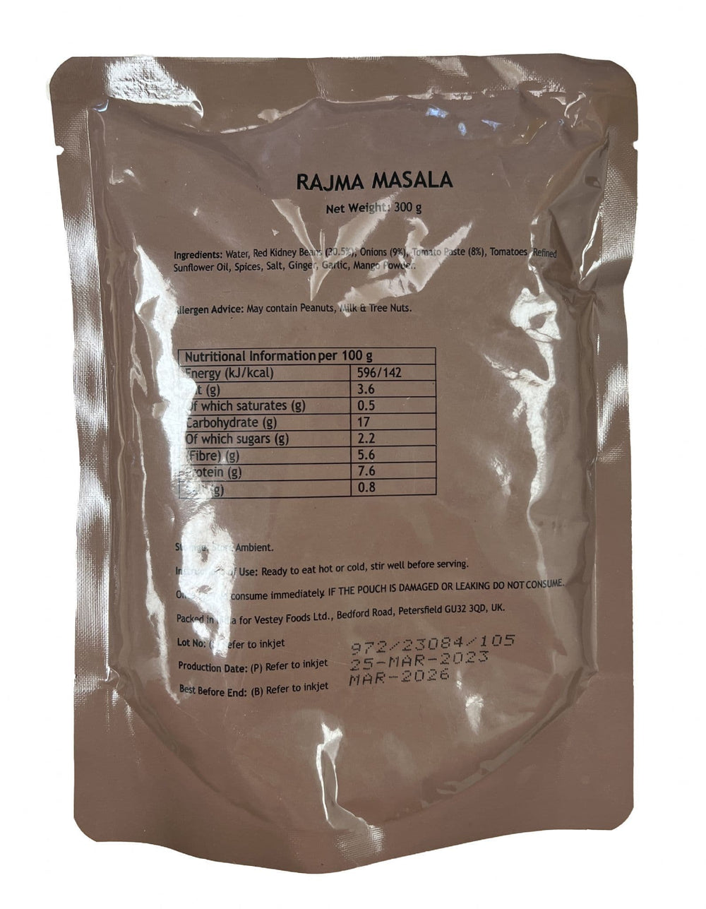 Indian Army Ration British Military Ration Main Meal Pouch - Rajma Masala 300g – Preppers ...