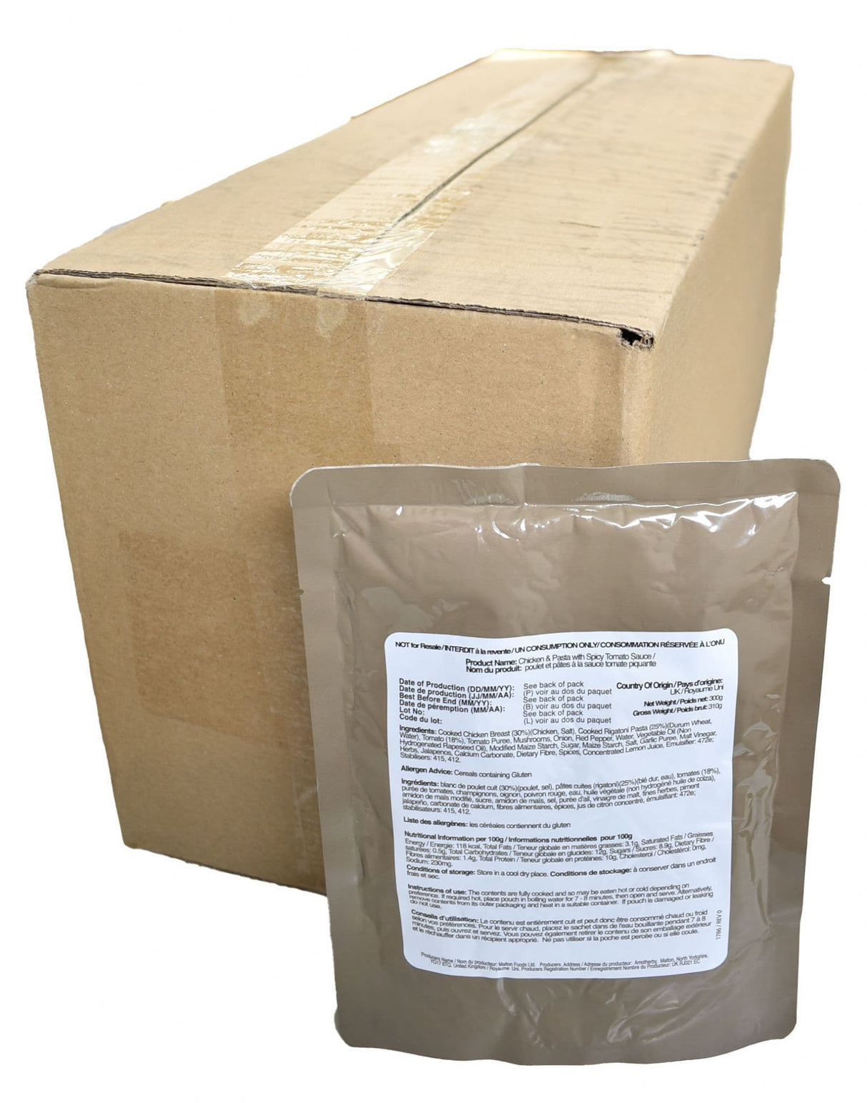 BULK BUY - British Military Main Meal Pouch - Chicken & Pasta With Spicy Tomato Sauce 300g x 20