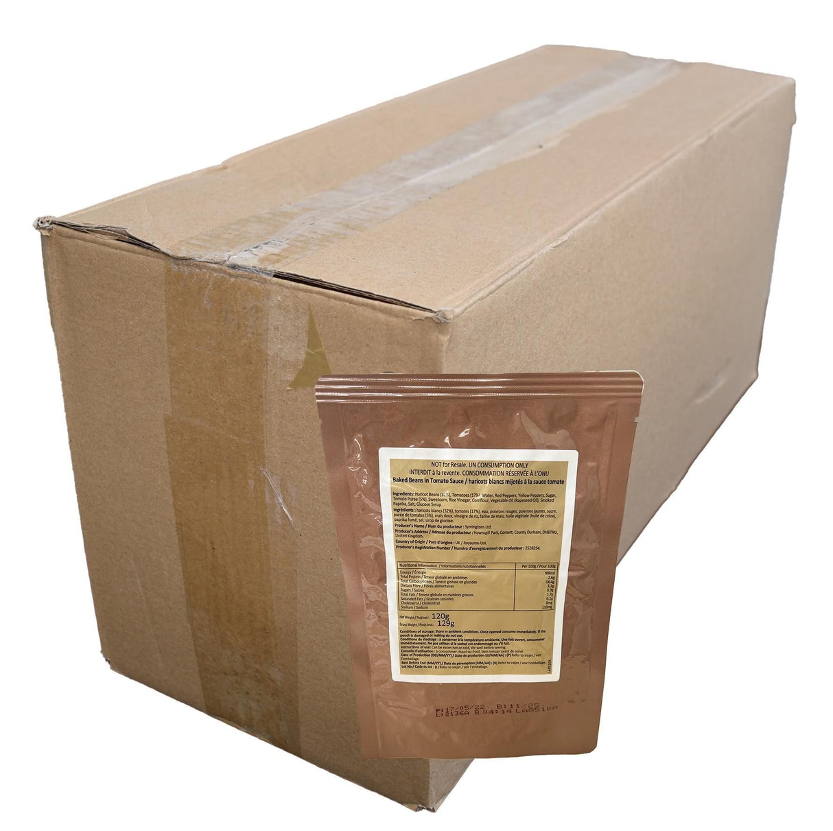BULK BUY - British Military Ration Main Meal Pouch - Baked Beans 129g x 28