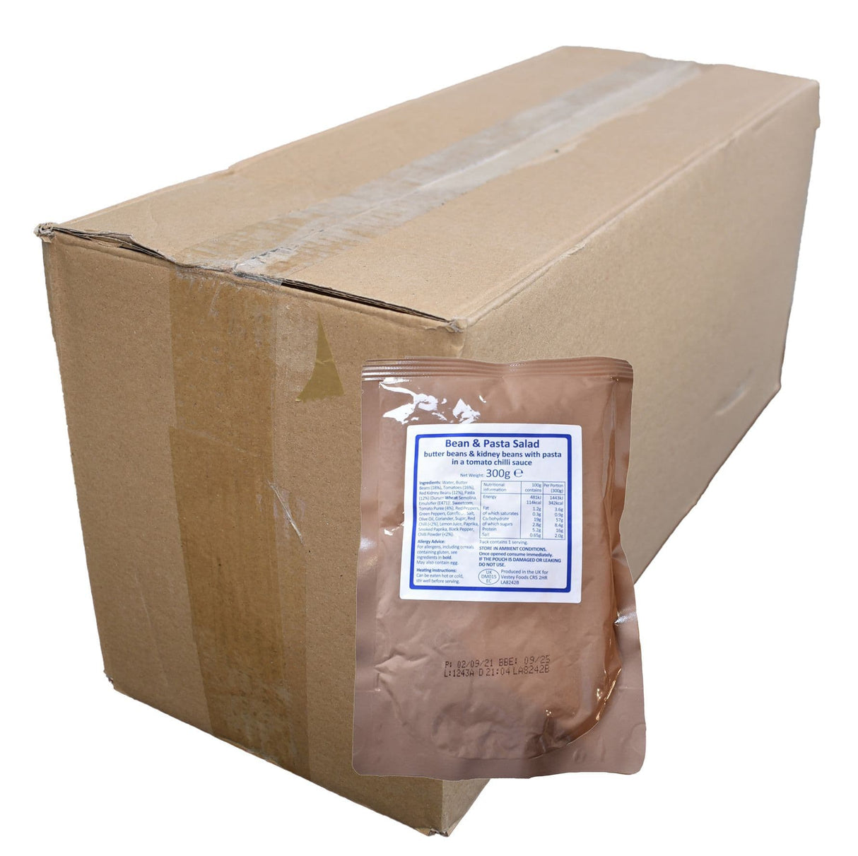 BULK BUY - British Military Ration Main Meal Pouch - Bean & Pasta Salad 300g x 20