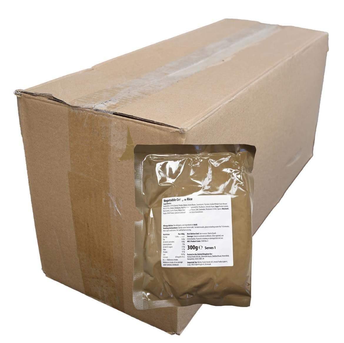 BULK BUY - British Military Ration Main Meal Pouch - Vegetable Curry With Rice 300g x 20