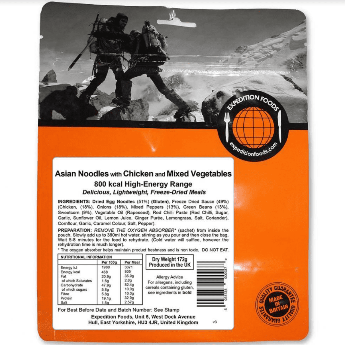 Expedition Foods Freeze Dried Meal Pouch - Asian Noodles With Chicken & Mixed Veg - Various Sizes