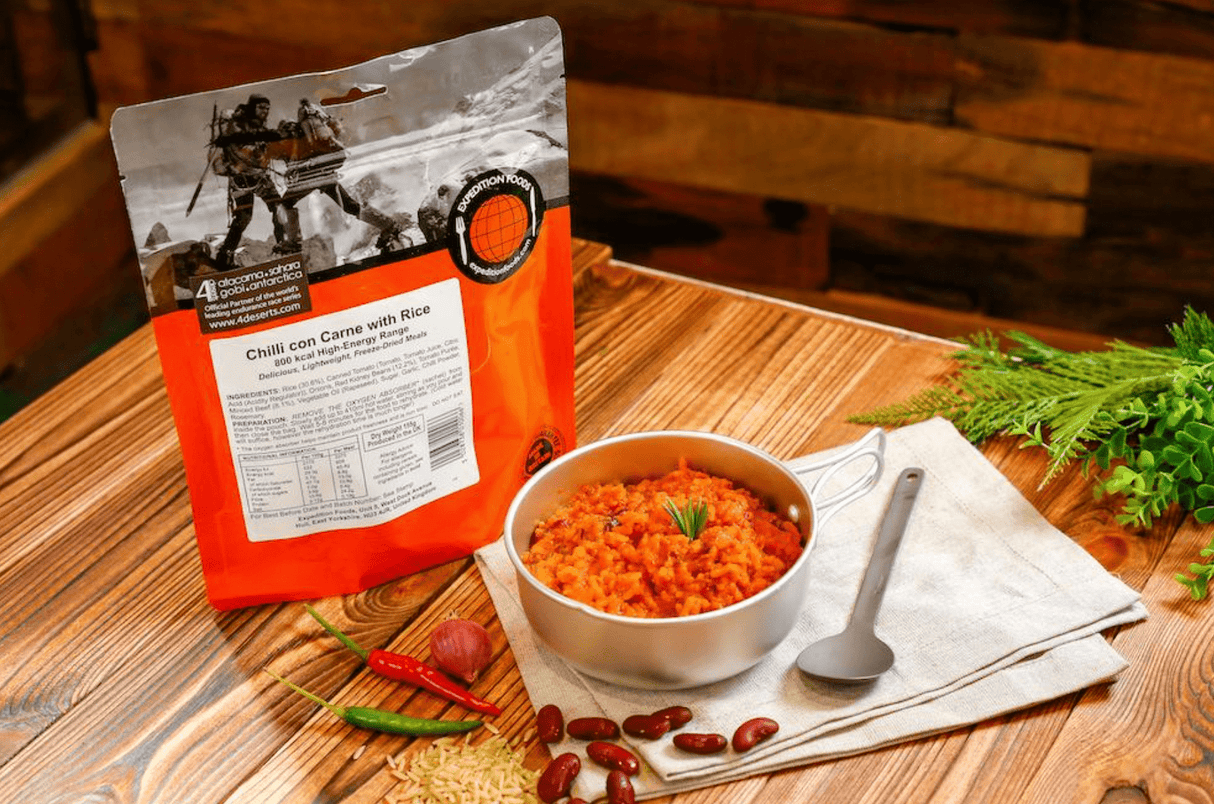 Expedition Foods Freeze Dried Meal Pouch - Chilli Con Carne With Rice - Various Sizes