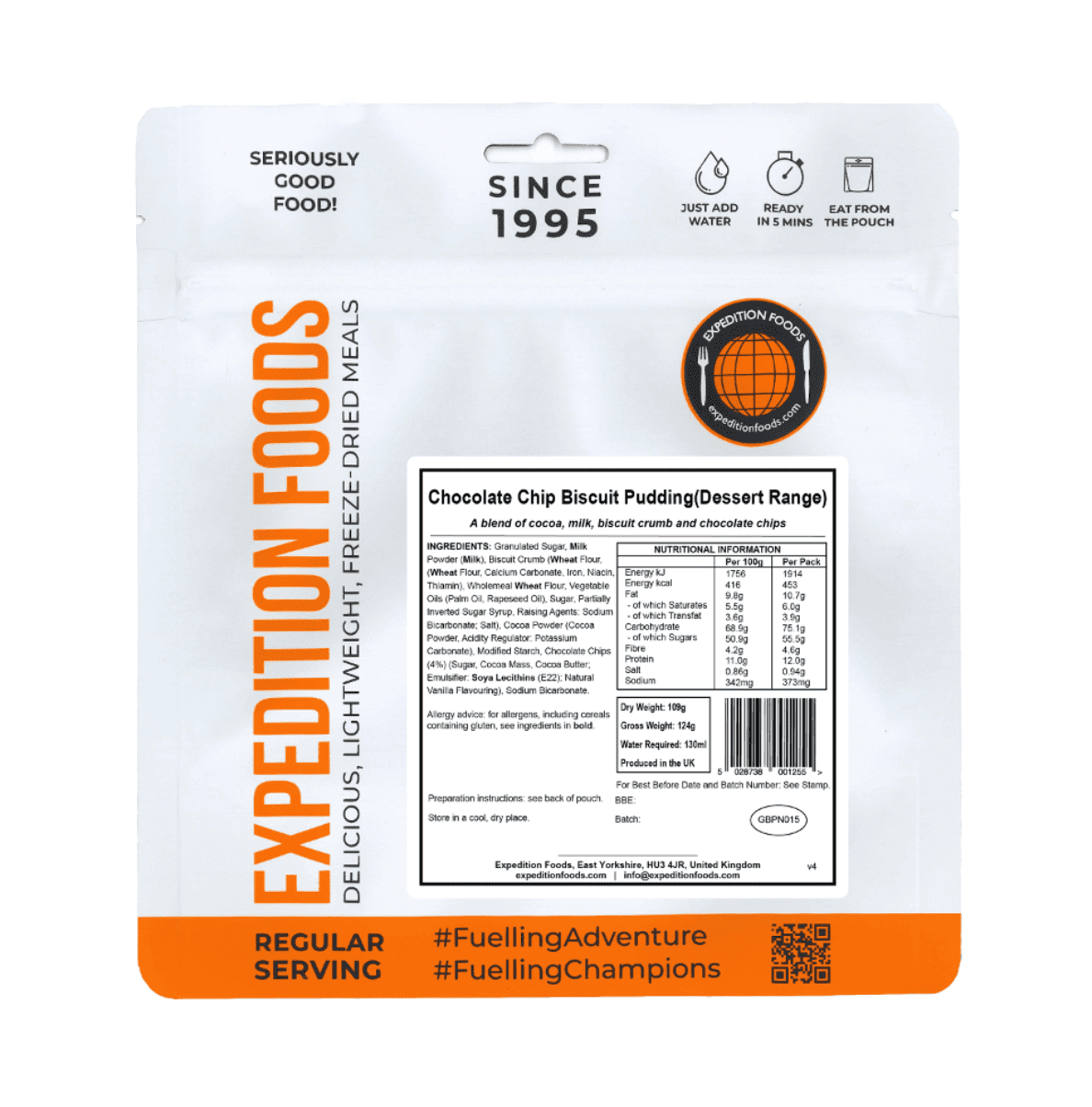 Expedition Foods Freeze Dried Meal Pouch - Chocolate Chip Biscuit Pudding Dessert
