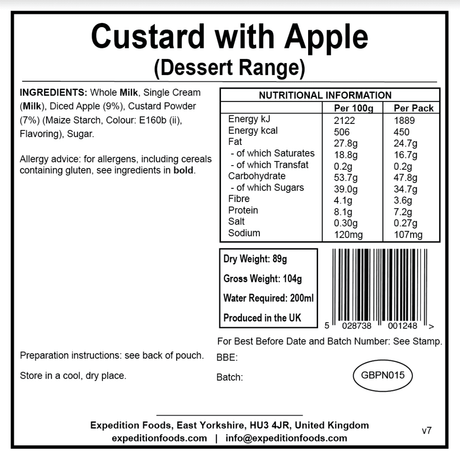 Expedition Foods Freeze Dried Meal Pouch - Custard With Apple Dessert