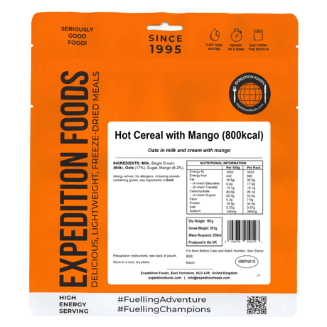 Expedition Foods Freeze Dried Meal Pouch - Hot Cereal With Mango - Various Sizes