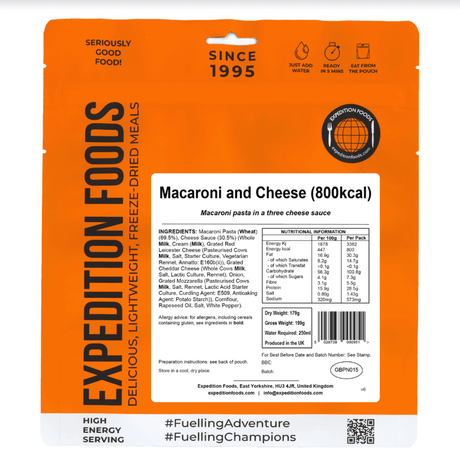 Expedition Foods Freeze Dried Meal Pouch - Macaroni And Cheese - Various Sizes