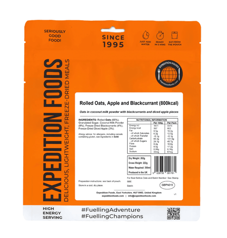 Expedition Foods Freeze Dried Meal Pouch - Rolled Oats Apple & Blackcurrant - Various Sizes