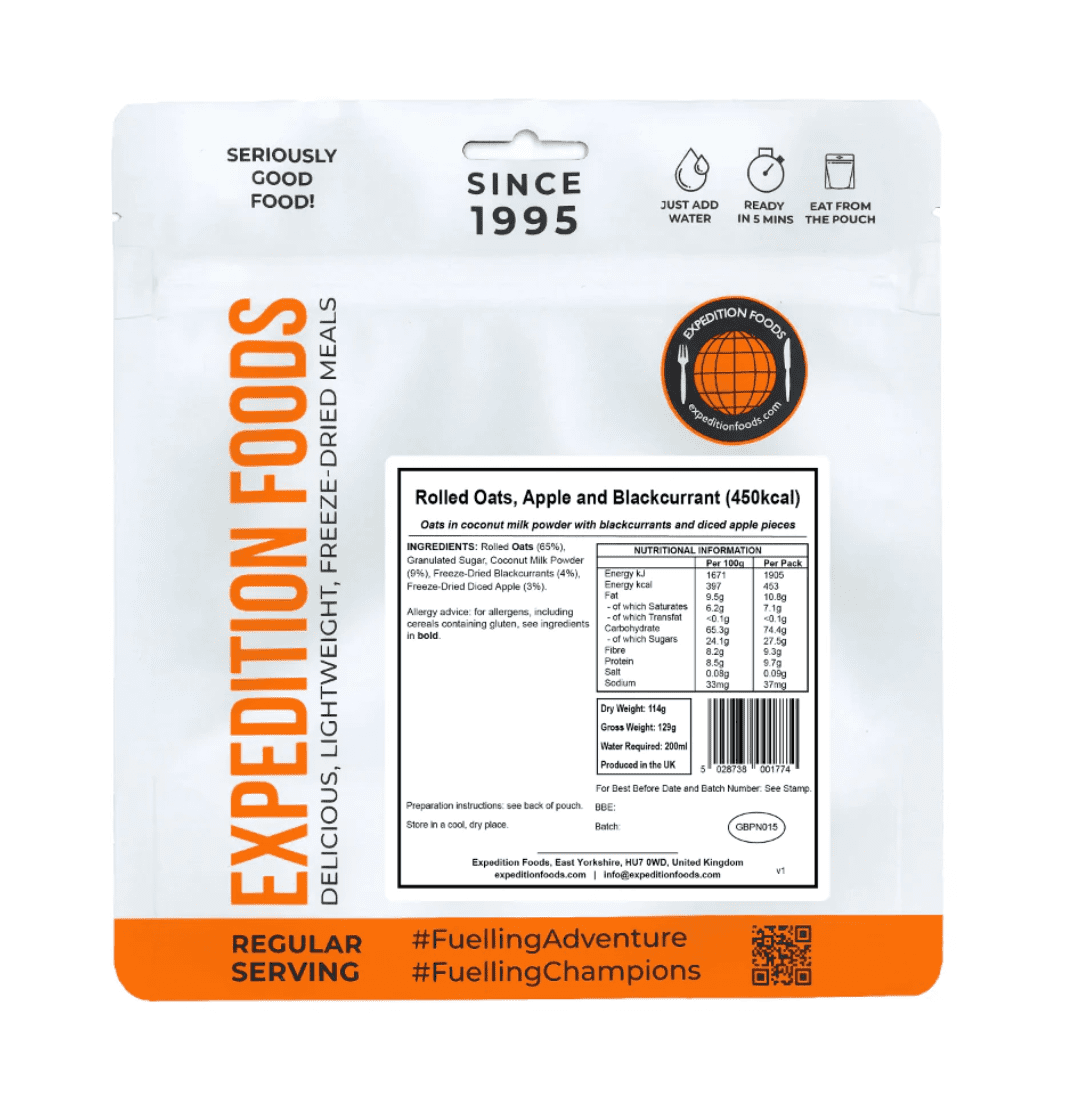 Expedition Foods Freeze Dried Meal Pouch - Rolled Oats Apple & Blackcurrant - Various Sizes