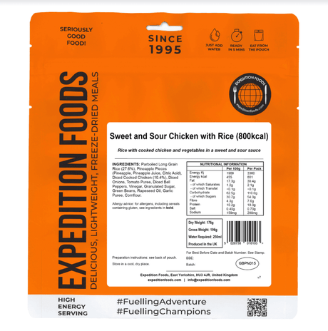 Expedition Foods Freeze Dried Meal Pouch - Sweet And Sour Chicken With Rice - Various Sizes