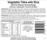 Expedition Foods Freeze Dried Meal Pouch - Vegetable Tikka With Rice - Various Sizes