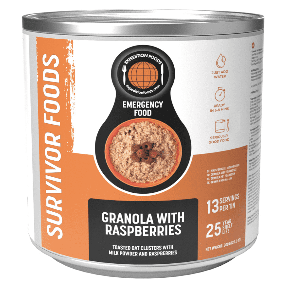 Expedition Foods Freeze Dried Meal Tin Granola with Raspberries  - 13 Servings