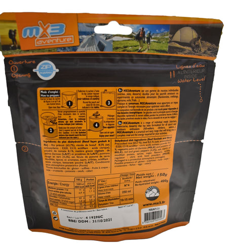 MX3 Freeze Dried MRE Ration Meal Pouch - Beef Goulash & Rice 150g