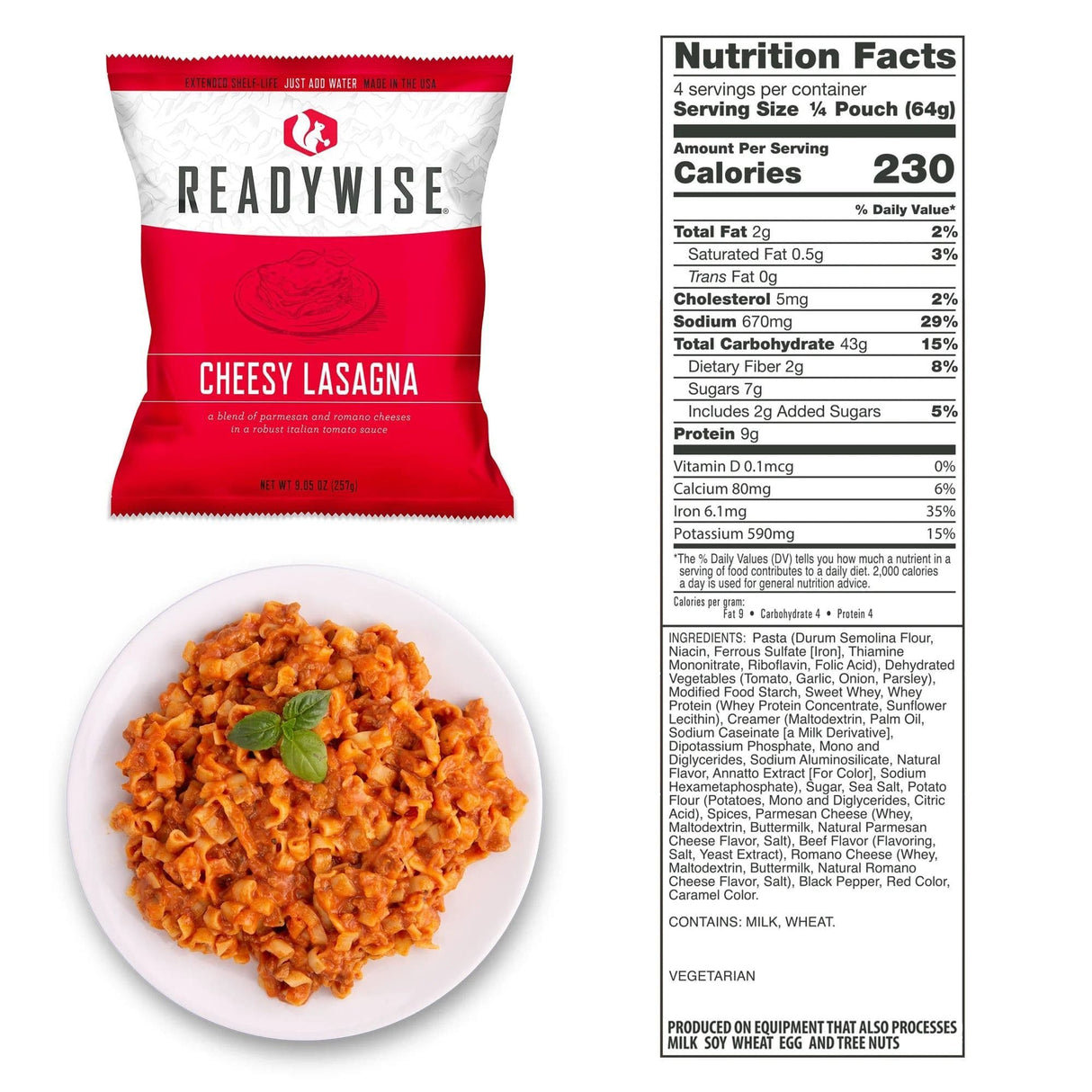 ReadyWise 60 Serving Entree Freeze Dried Vegetarian Meals