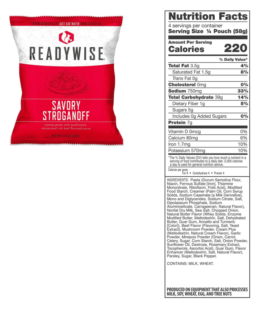 ReadyWise 60 Serving Freeze Dried Breakfast & Entree Meals In Dry Bag